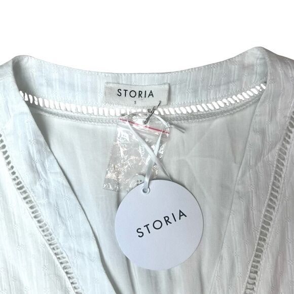 NWT Storia Boho Midi White Eyelet Dress Sz S - Picture 2 of 9